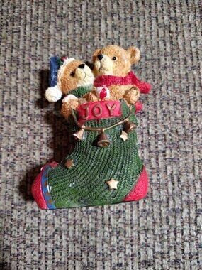 Teddy Bears in Stocking Joy Figurine Christmas Table Top 5" Resin Dolgencorp